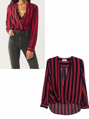 URBAN OUTFITTERS NWT Striped Longline Surplice Faux Wrap Top